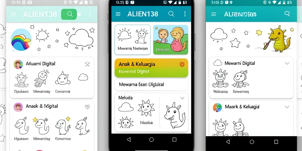 Tampilan antarmuka aplikasi Mewarnai Digital ALIEN138 yang menarik.