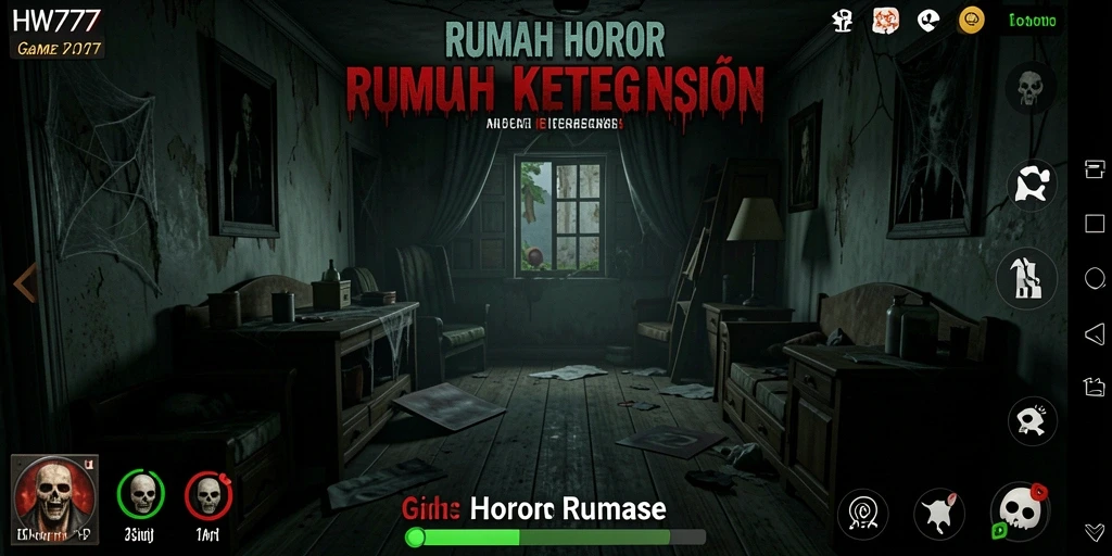 Tampilan antarmuka game Horor Rumah yang menegangkan dan misterius.
