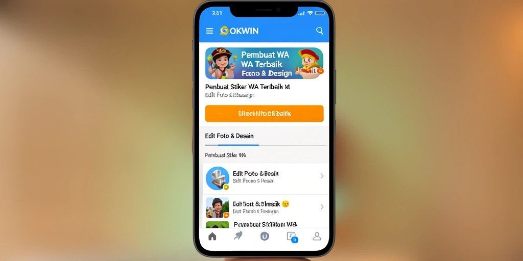 Tampilan antarmuka OKWIN dengan fungsi Pembuat Stiker WA yang user-friendly.