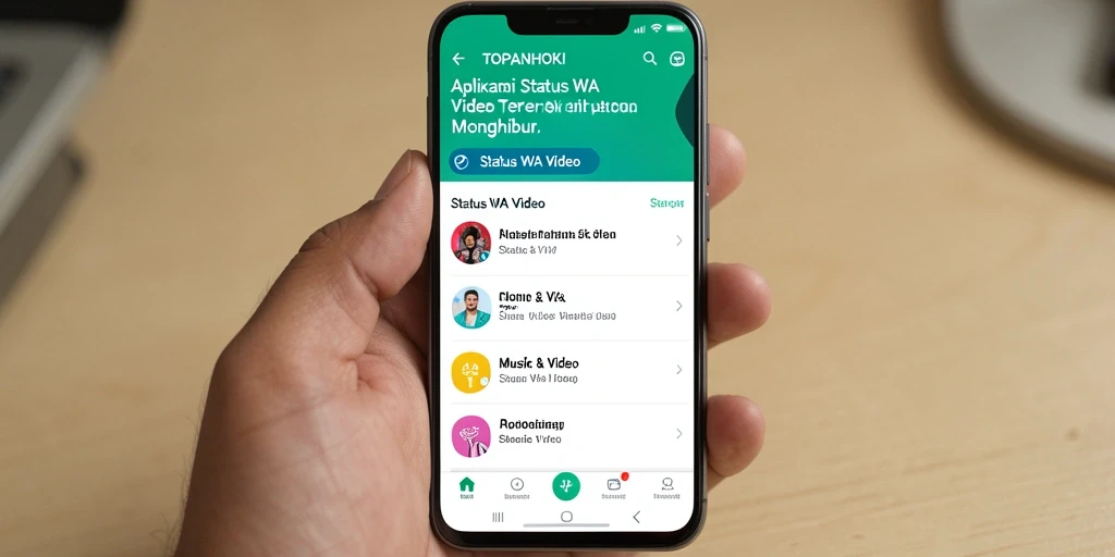 Antarmuka TOPANHOKI menampilkan pilihan video status WA yang menarik dan mudah diakses.