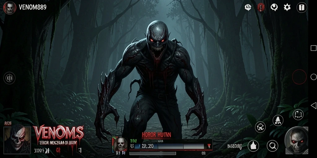 Antarmuka game VENOM889 yang menampilkan suasana hutan horor